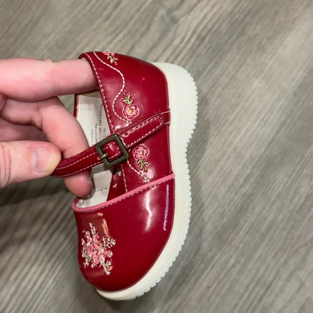 Vintage Baby Size 1 Gymboree Red Floral Kids Mary Jane Shoes